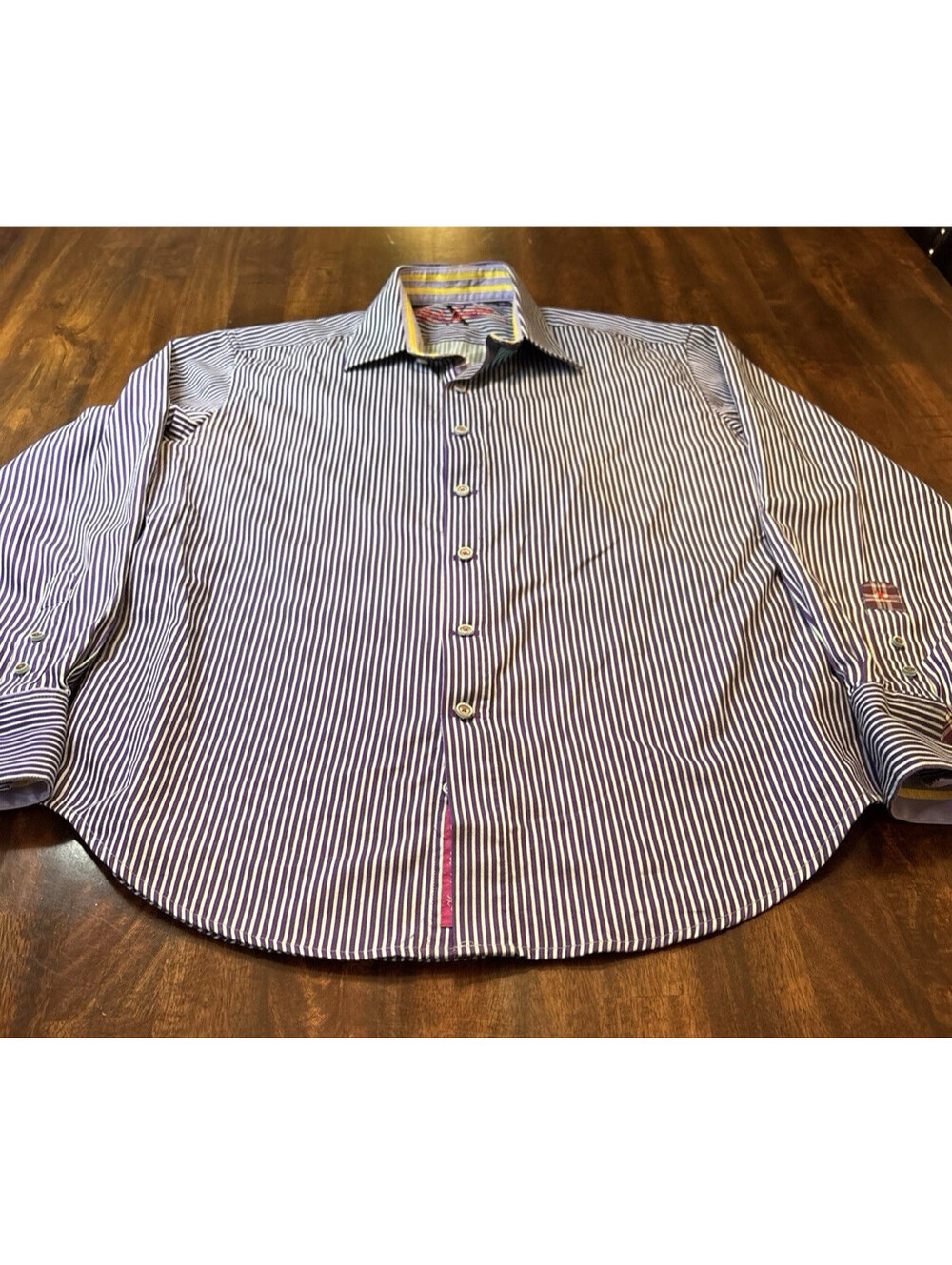 Robert Graham Mens Button Up Purple/Blue Striped Shirt Limited Edition Large